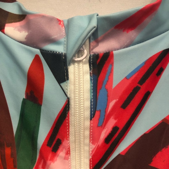 Tropical Floral Zip Up Body Suit Rash Guard Polyester Spandex Large - Picture 2 of 5